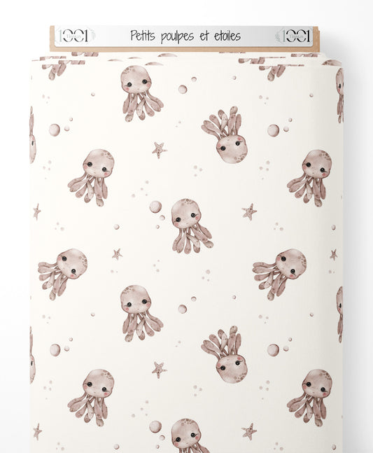 Tissu - Petits poulpes et étoiles