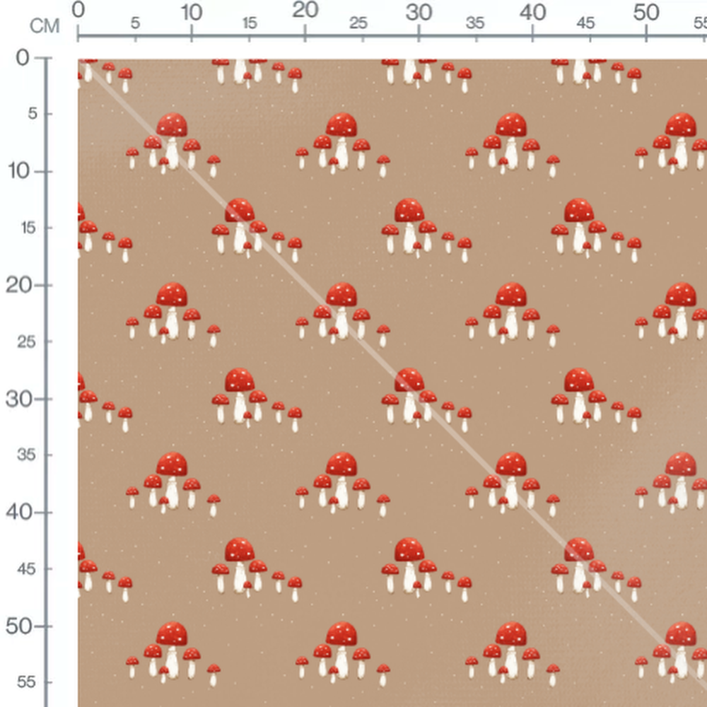 Tissu - Champignons et points blancs