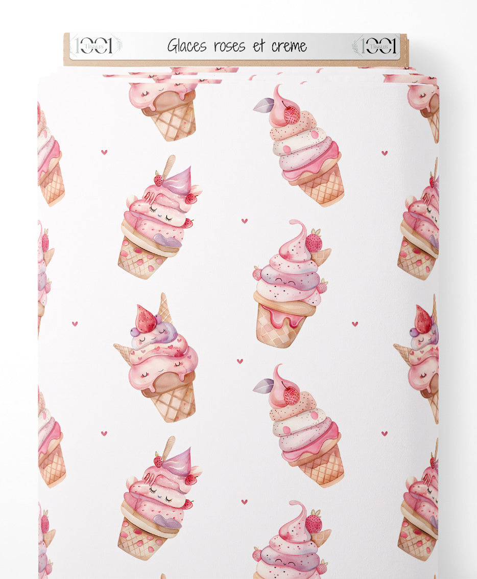 Tissu - Glaces roses et crème