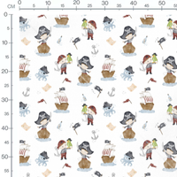 Tissu - Pirates colorés sur fond blanc