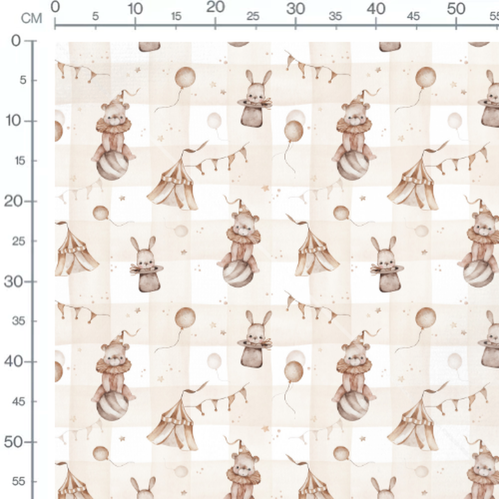 Tissu - Ours et lapins cirque beige