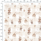 Tissu - Ours et lapins cirque beige