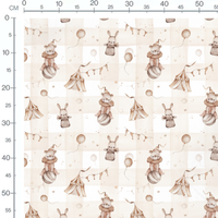 Tissu - Ours et lapins cirque beige