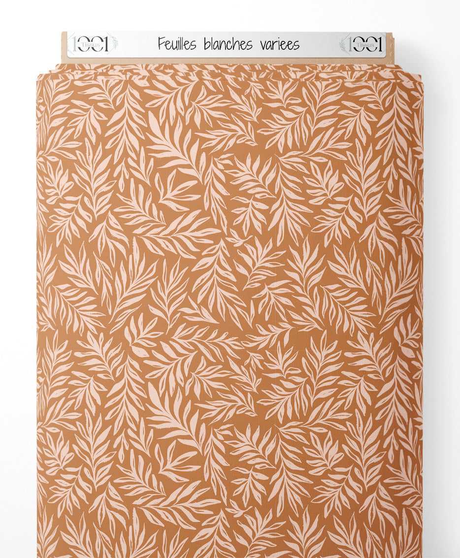 Tissu - Feuilles blanches variées