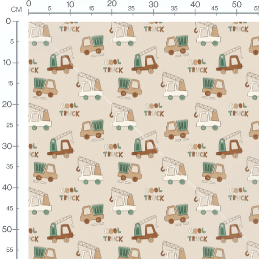 Tissu - Camions et grues colorés