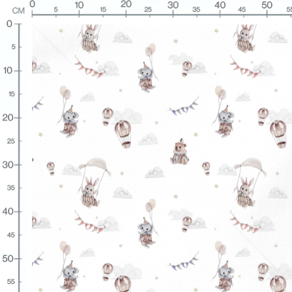 Tissu - Animaux et montgolfières pastel