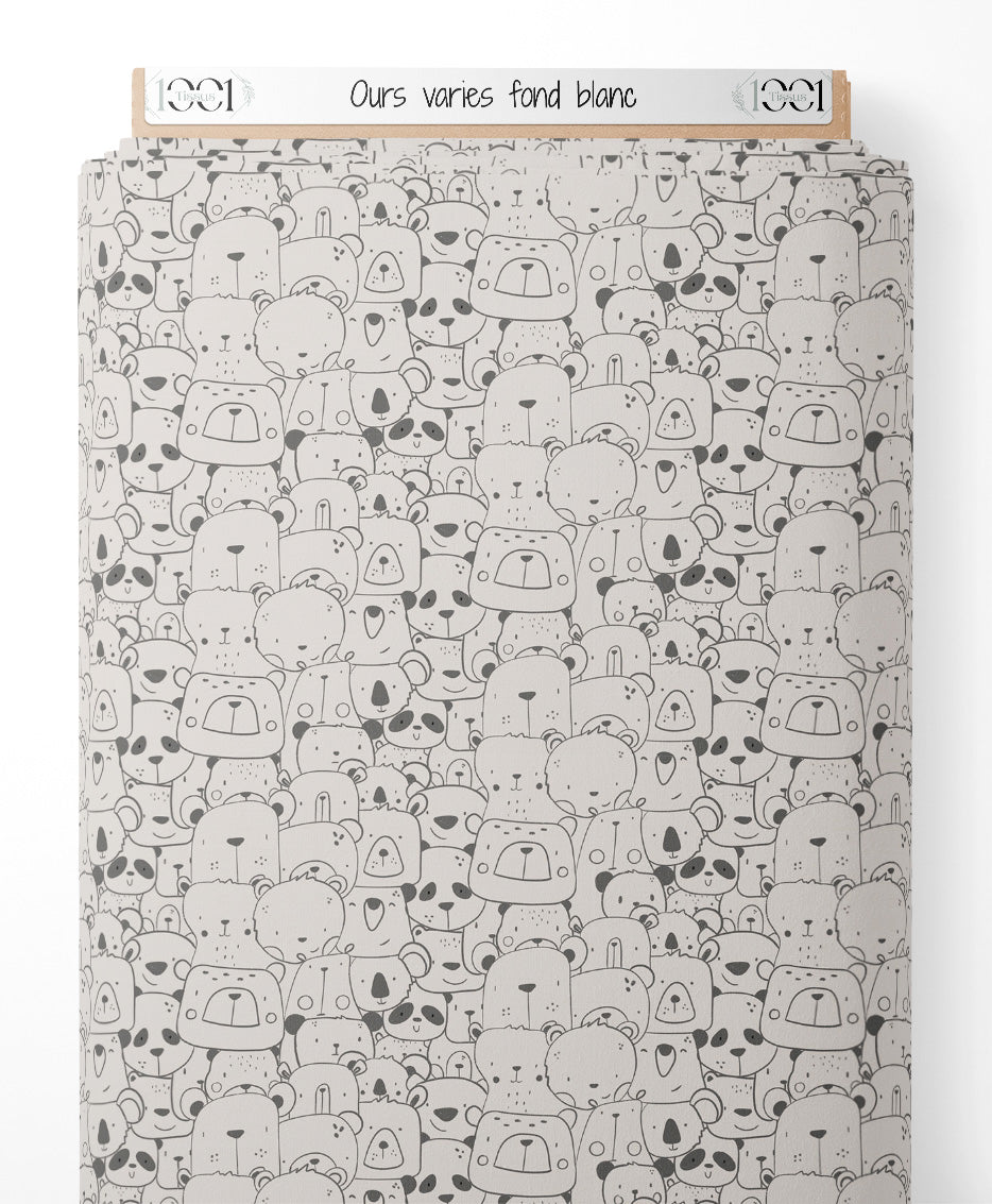 Tissu - Ours variés sur fond blanc