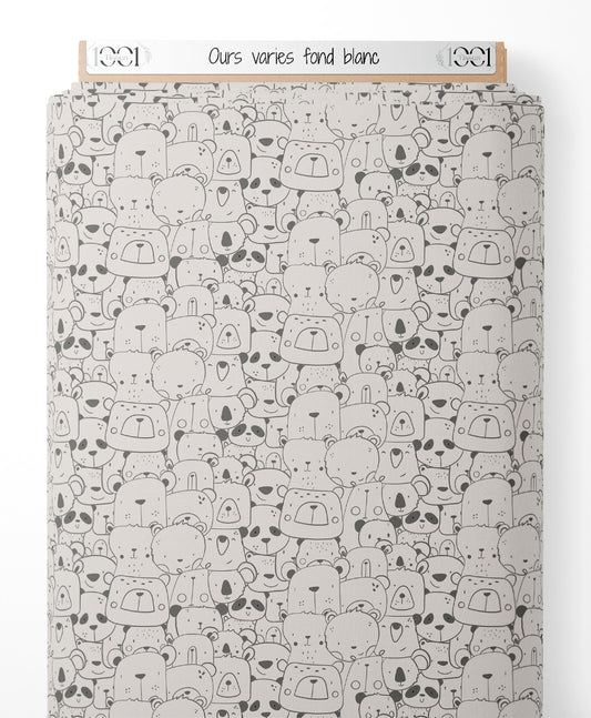 Tissu - Ours variés sur fond blanc
