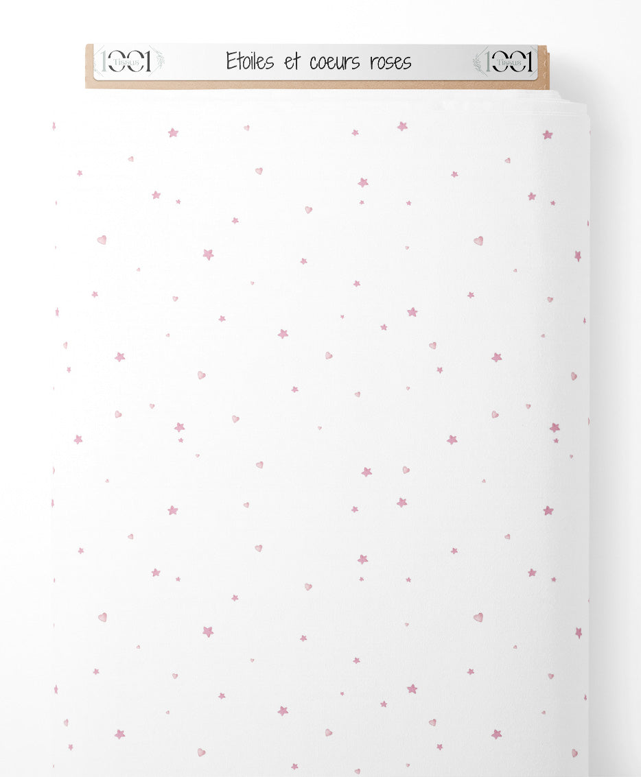 Tissu - Étoiles et cœurs roses