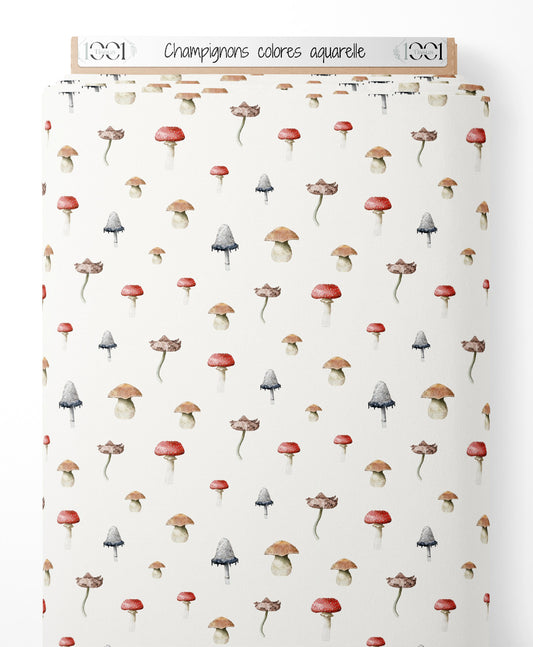 Tissu - Champignons colorés aquarelle
