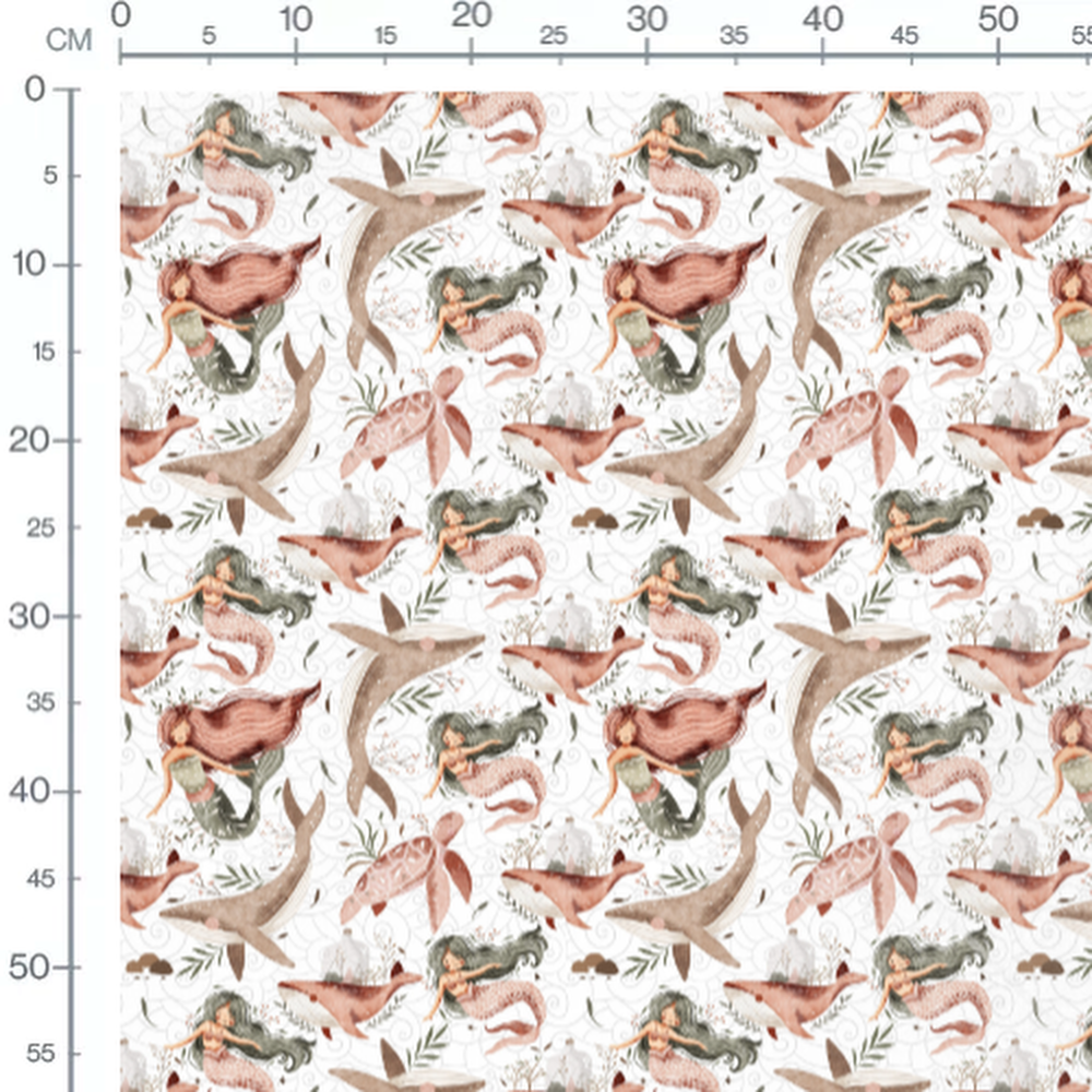 Tissu - Sirènes et animaux marins