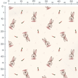 Tissu - Lapins crème et carottes vertes