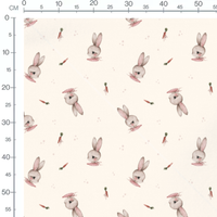 Tissu - Lapins crème et carottes vertes