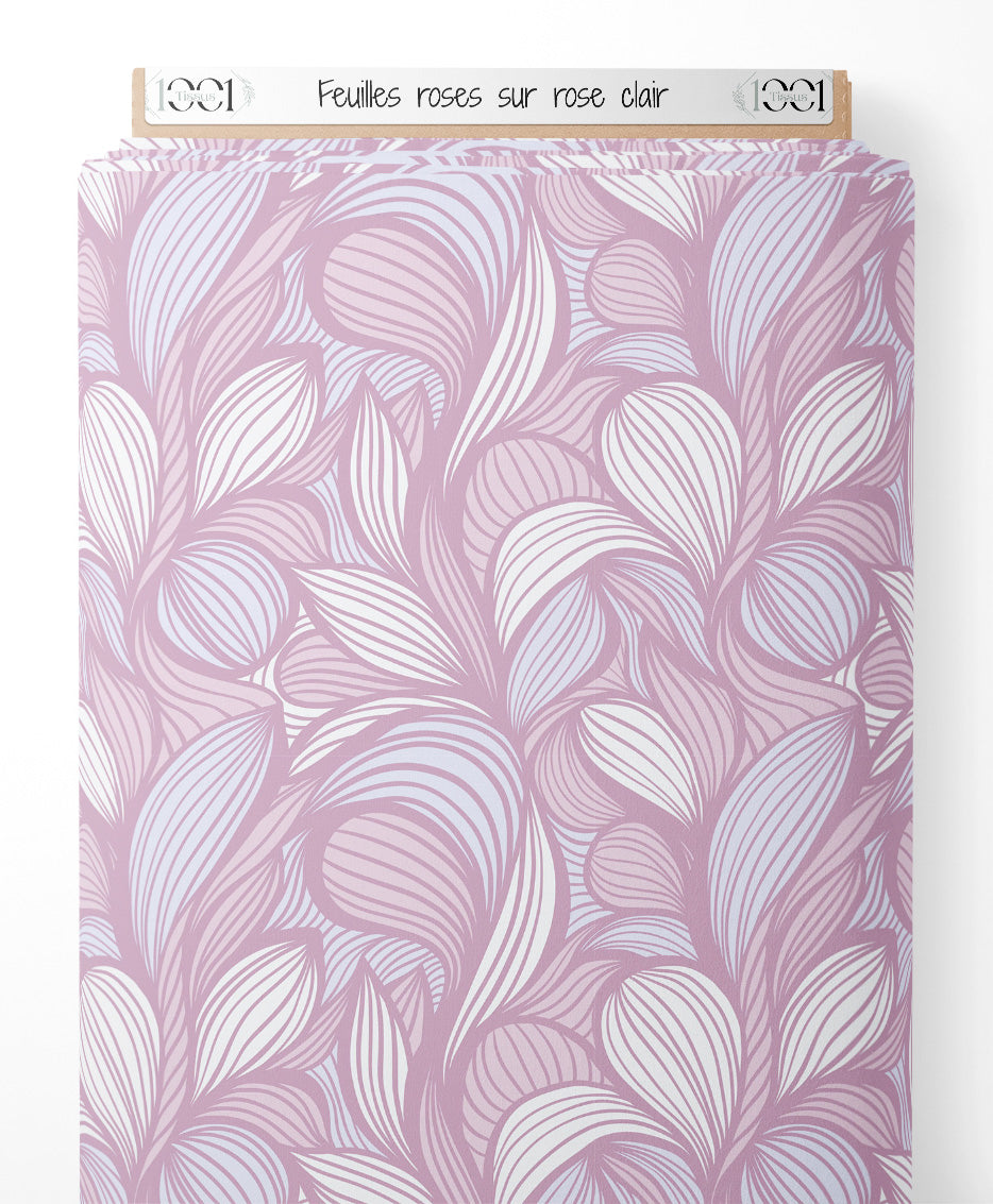 Tissu - Feuilles roses sur rose clair