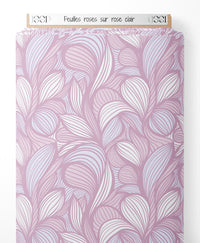 Tissu - Feuilles roses sur rose clair