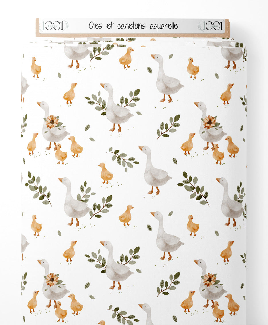 Tissu - Oies et canetons aquarelle
