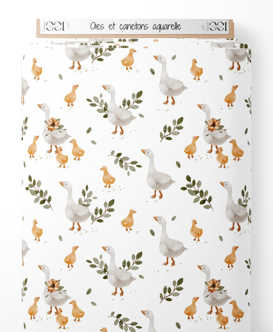 Tissu - Oies et canetons aquarelle