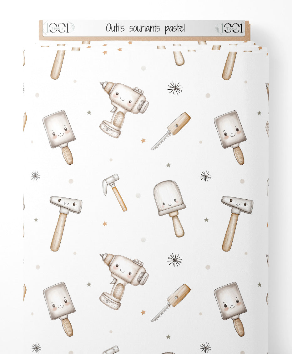 Tissu - Outils souriants pastel