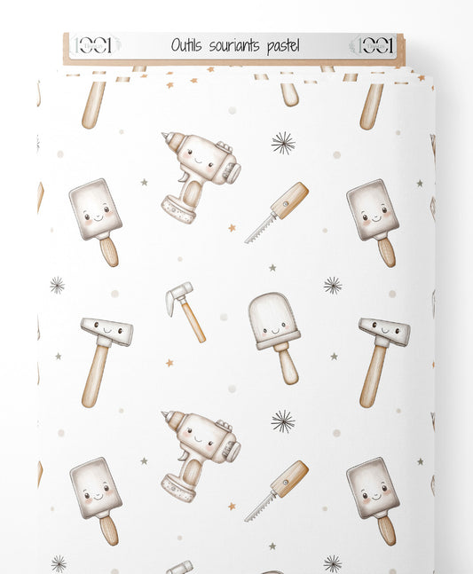Tissu - Outils souriants pastel