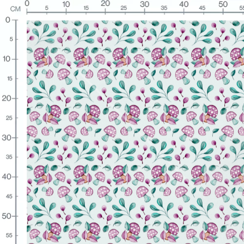 Tissu - Champignons et Feuilles Pastel
