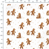 Tissu - Ours bruns sur fond blanc