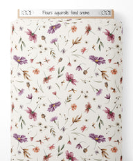 Tissu - Fleurs aquarelle fond crème