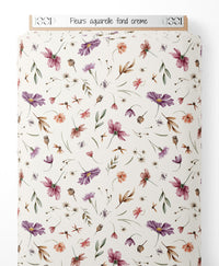 Tissu - Fleurs aquarelle fond crème