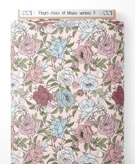 Tissu - Fleurs roses et bleues variées 3