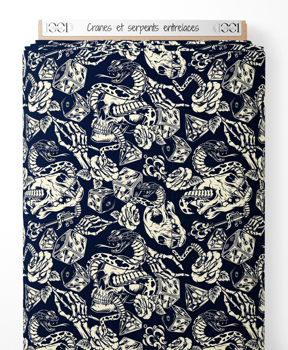 Tissu - Crânes et serpents entrelacés
