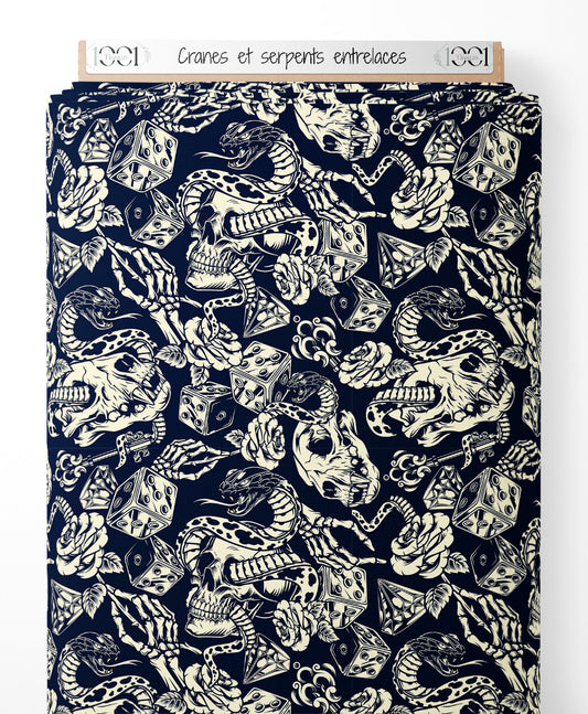 Tissu - Crânes et serpents entrelacés
