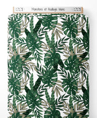 Tissu - Monstera et feuillage blanc
