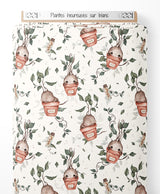 Tissu - Plantes heureuses sur blanc