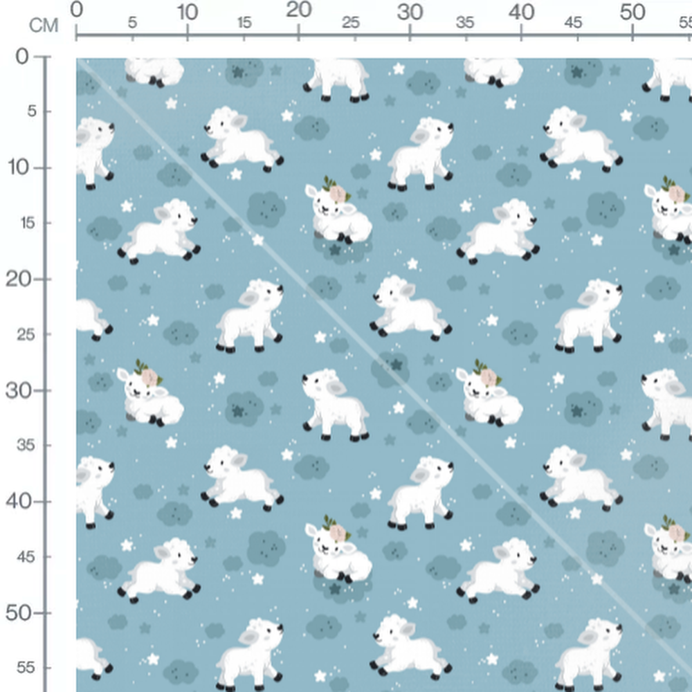 Tissu - Moutons blancs sur fond bleu