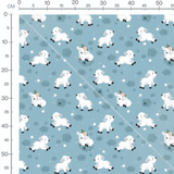 Tissu - Moutons blancs sur fond bleu