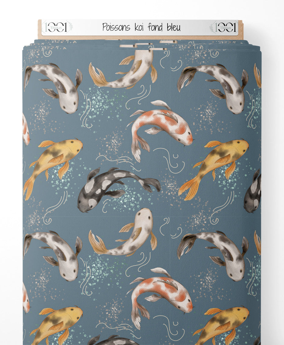 Tissu - Poissons koi sur fond bleu