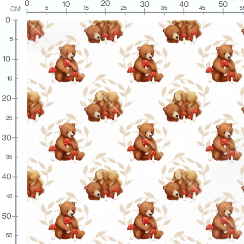 Tissu - Ours souriants sur fond blanc