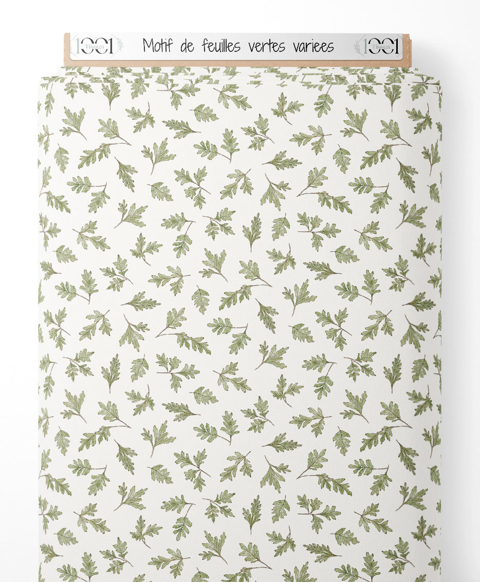 Tissu - Motif de feuilles vertes variées
