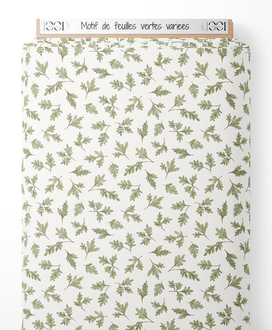 Tissu - Motif de feuilles vertes variées