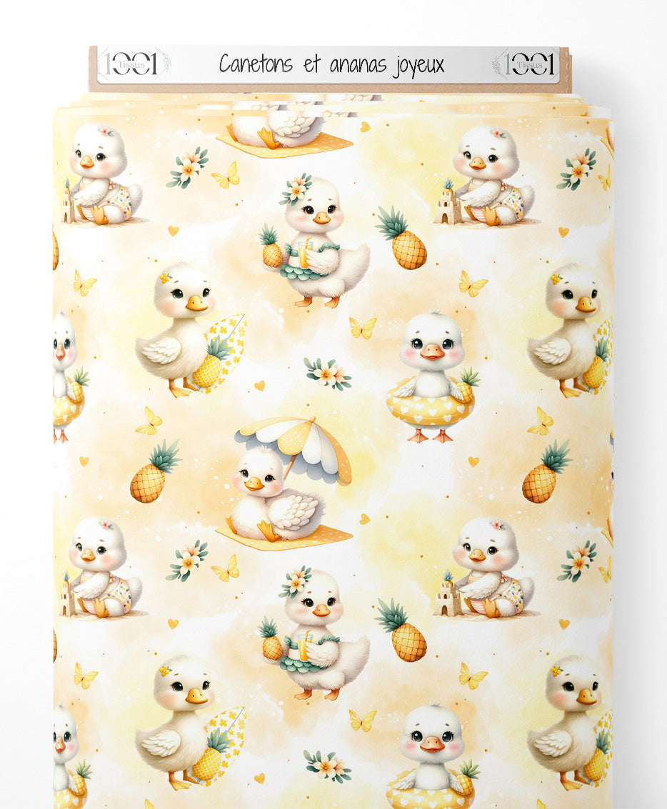 Tissu - Canetons et ananas joyeux