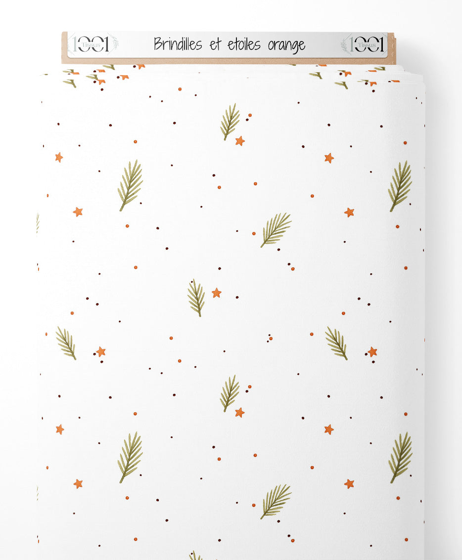 Tissu - Brindilles et étoiles orange