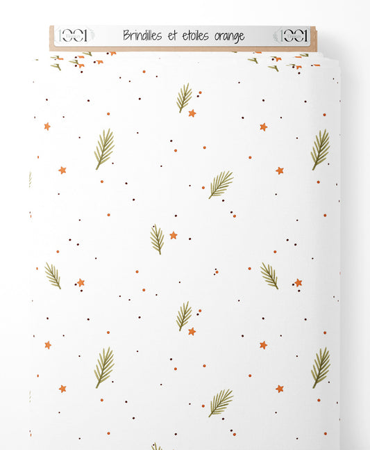 Tissu - Brindilles et étoiles orange
