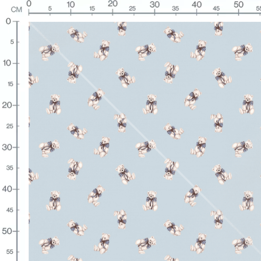 Tissu - Oursons blancs nœuds bleus clair