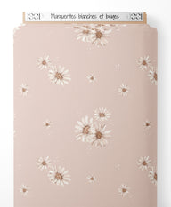 Tissu - Marguerites blanches et beiges