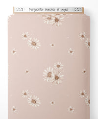 Tissu - Marguerites blanches et beiges