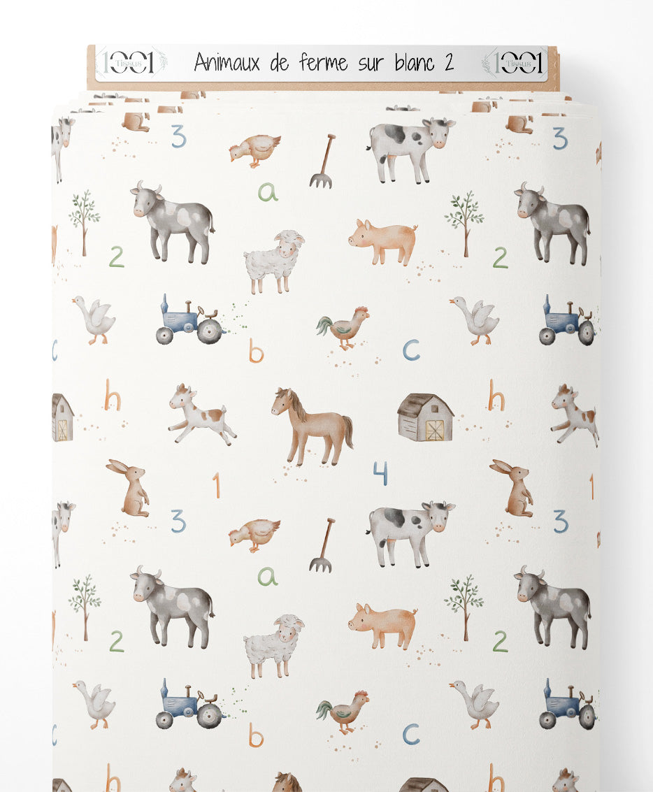 Tissu - Animaux de ferme sur blanc 2