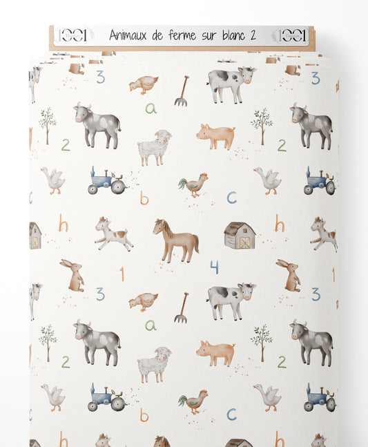 Tissu - Animaux de ferme sur blanc 2