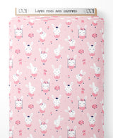 Tissu - Lapins roses avec couronnes