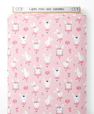 Tissu - Lapins roses avec couronnes