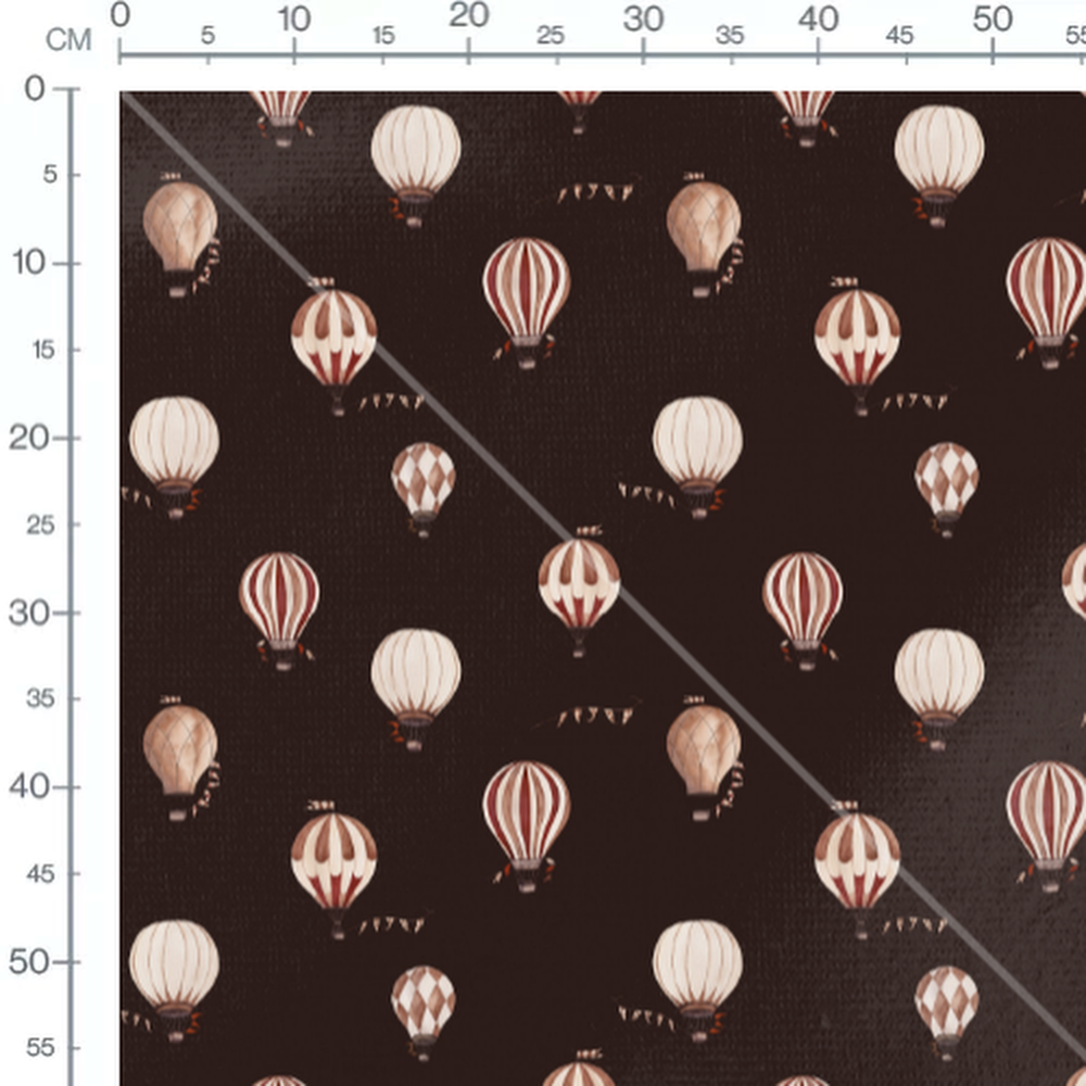 Tissu - Montgolfières vintage sur fond noir