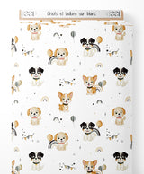 Tissu - Chiots et ballons sur blanc